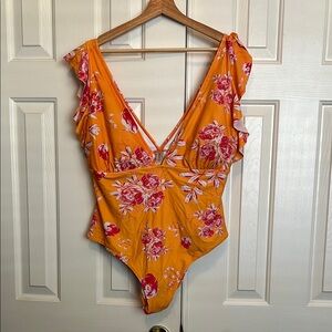 Floral Orange Woman’s One Piece Swimsuit